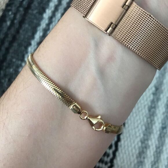 Gold over Sterling Herringbone chain Bracelet - Picture 5 of 10